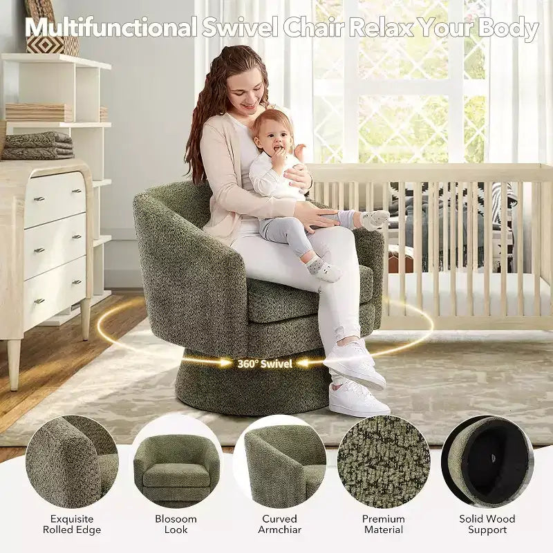 360 Swivel Chenille Lounge Chair - Accent Reading Chair with Storage, Modern Single Sofa Armchair, Club Chair for Living Room Bedroom Office