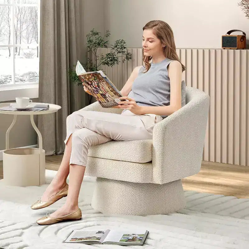 360 Swivel Chenille Lounge Chair - Accent Reading Chair with Storage, Modern Single Sofa Armchair, Club Chair for Living Room Bedroom Office