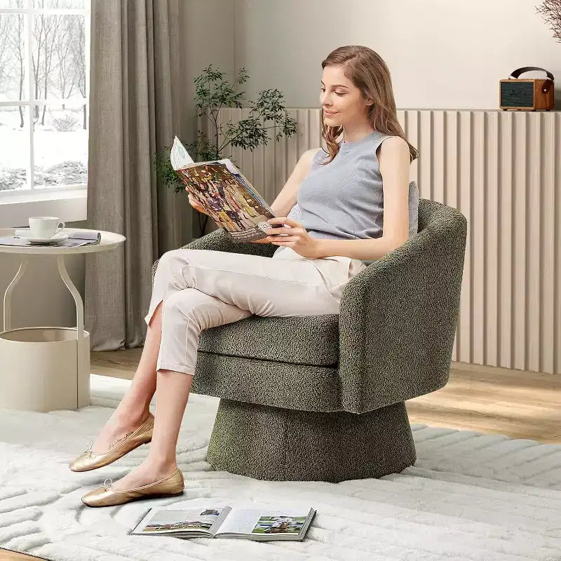 360 Swivel Chenille Lounge Chair - Accent Reading Chair with Storage, Modern Single Sofa Armchair, Club Chair for Living Room Bedroom Office