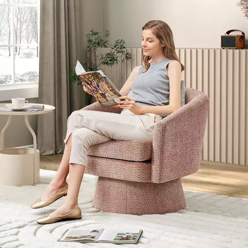 360 Swivel Chenille Lounge Chair - Accent Reading Chair with Storage, Modern Single Sofa Armchair, Club Chair for Living Room Bedroom Office