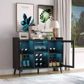 47 In Wine Bar Cabinet Glass Doors, Wood Coffee Bar Station with Wine Racks & Glass Holder, Modern Liquor Cabinet for Home Living Room Kitchen