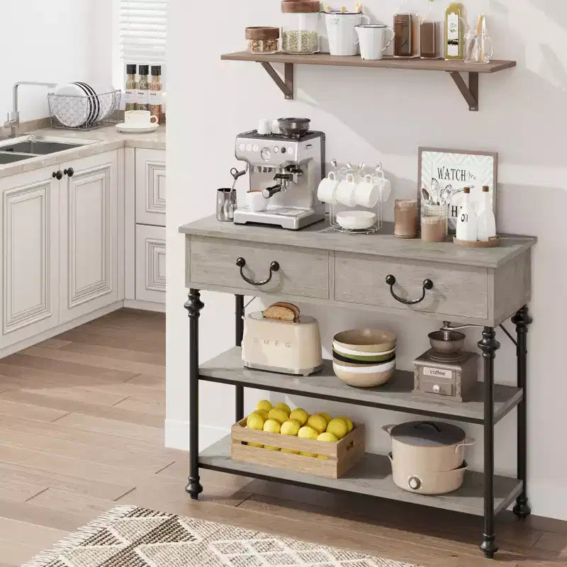 Narrow Console Table with 2 Drawers & Storage Shelves | Slim Entryway Table for Hallway, Living Room | Behind Sofa Table with Ample Storage Space