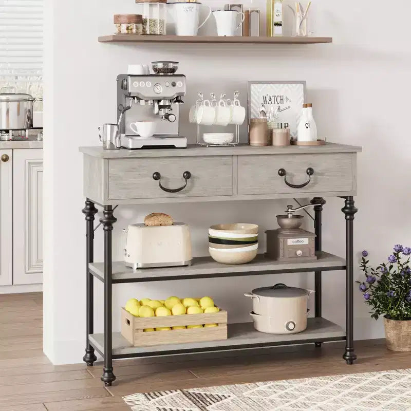 Narrow Console Table with 2 Drawers & Storage Shelves | Slim Entryway Table for Hallway, Living Room | Behind Sofa Table with Ample Storage Space