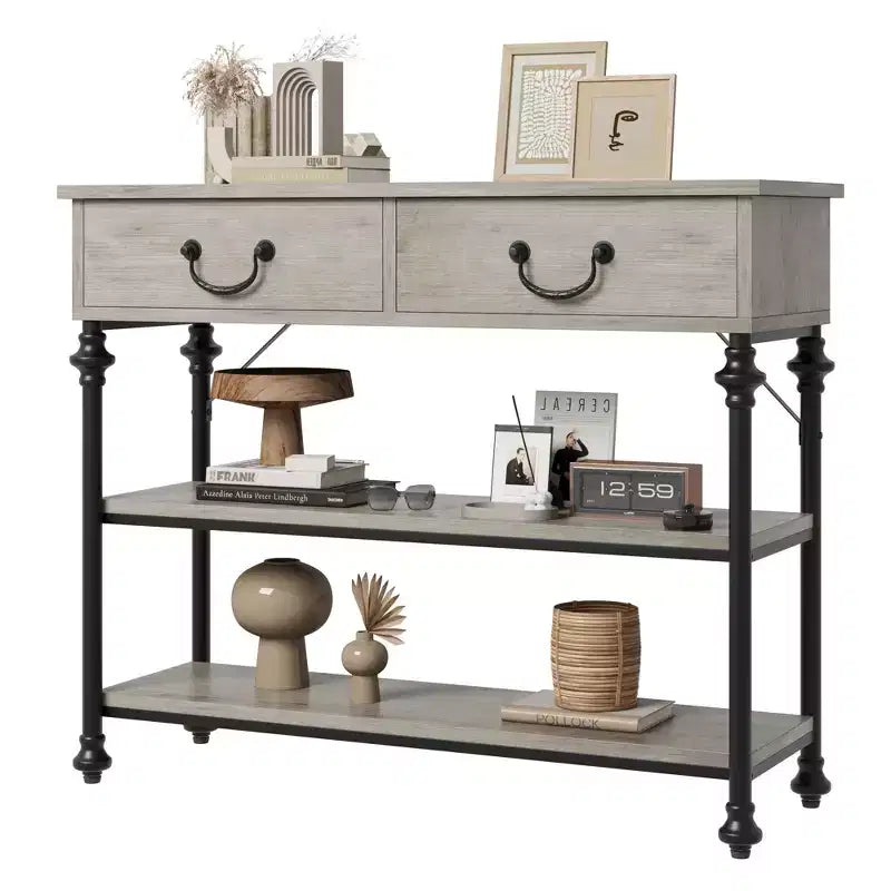 Narrow Console Table with 2 Drawers & Storage Shelves | Slim Entryway Table for Hallway, Living Room | Behind Sofa Table with Ample Storage Space