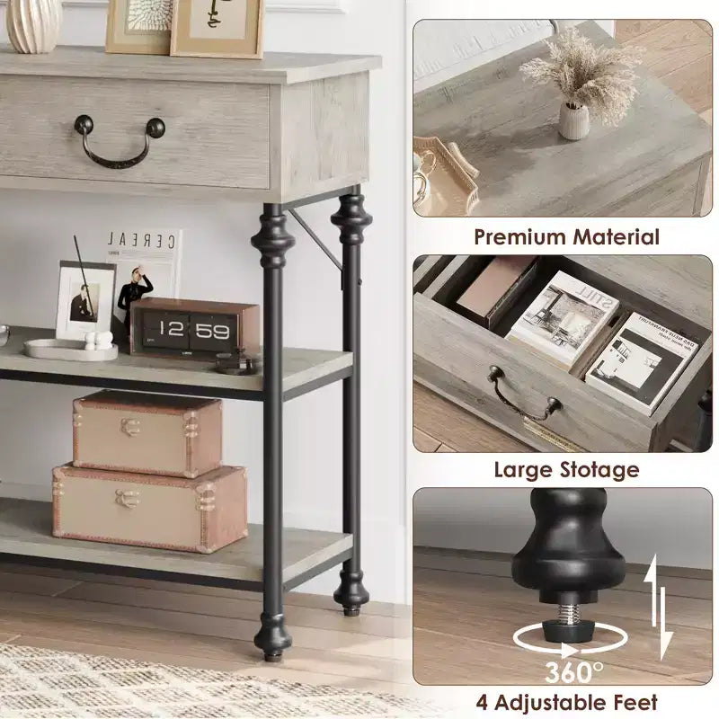Narrow Console Table with 2 Drawers & Storage Shelves | Slim Entryway Table for Hallway, Living Room | Behind Sofa Table with Ample Storage Space