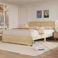 Natural Rattan Platform Bed Frame with 2 Storage Drawers, Easy to Assemble, Sturdy Wooden Slat Support, Noiseless, No Spring Mattress Required