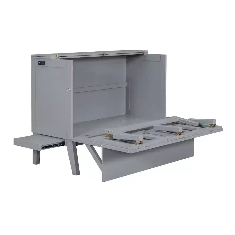 Full/Queen Murphy Bed, Murphy Cabinet Bed with USB Port and Removable Shelves on Each Side for Small Spaces