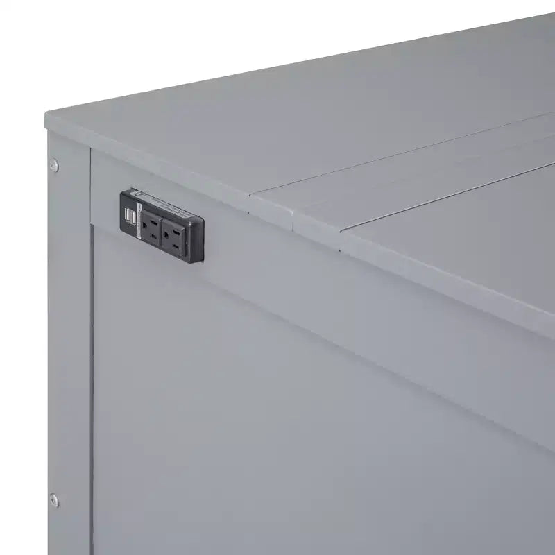 Full/Queen Murphy Bed, Murphy Cabinet Bed with USB Port and Removable Shelves on Each Side for Small Spaces