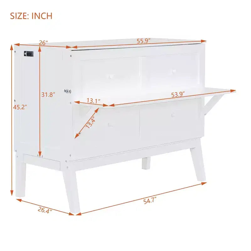Full/Queen Murphy Bed, Murphy Cabinet Bed with USB Port and Removable Shelves on Each Side for Small Spaces