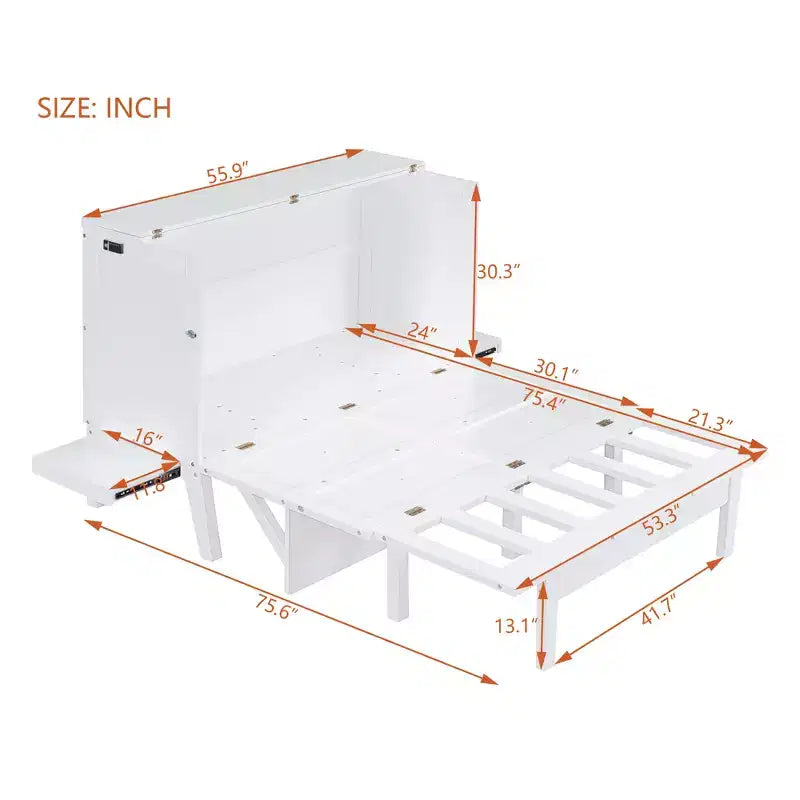 Full/Queen Murphy Bed, Murphy Cabinet Bed with USB Port and Removable Shelves on Each Side for Small Spaces