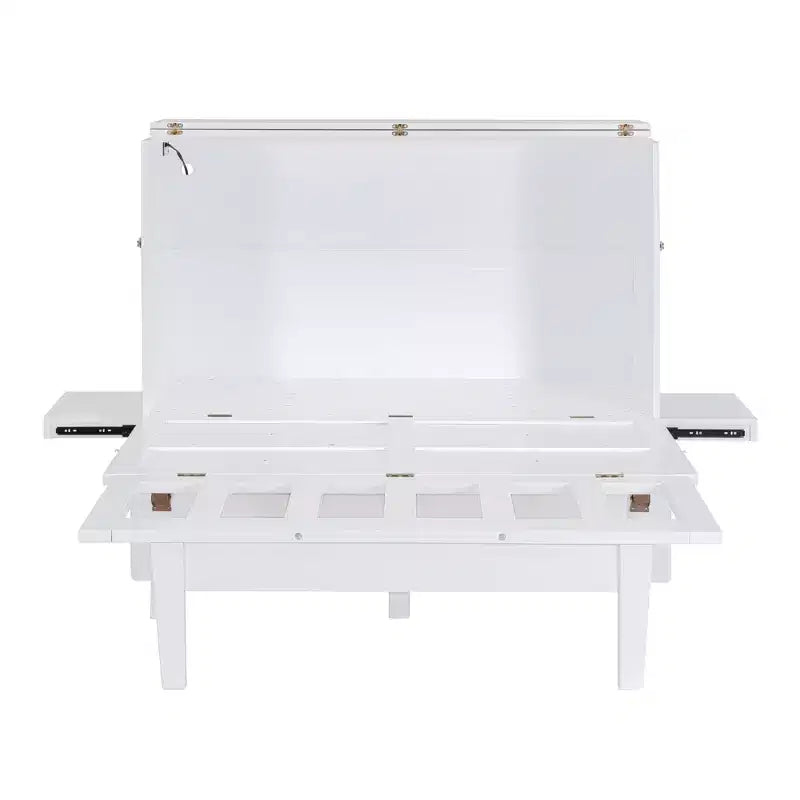 Full/Queen Murphy Bed, Murphy Cabinet Bed with USB Port and Removable Shelves on Each Side for Small Spaces
