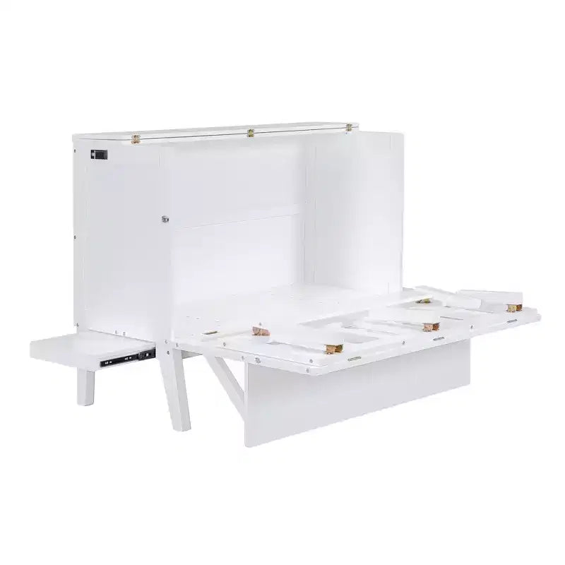 Full/Queen Murphy Bed, Murphy Cabinet Bed with USB Port and Removable Shelves on Each Side for Small Spaces
