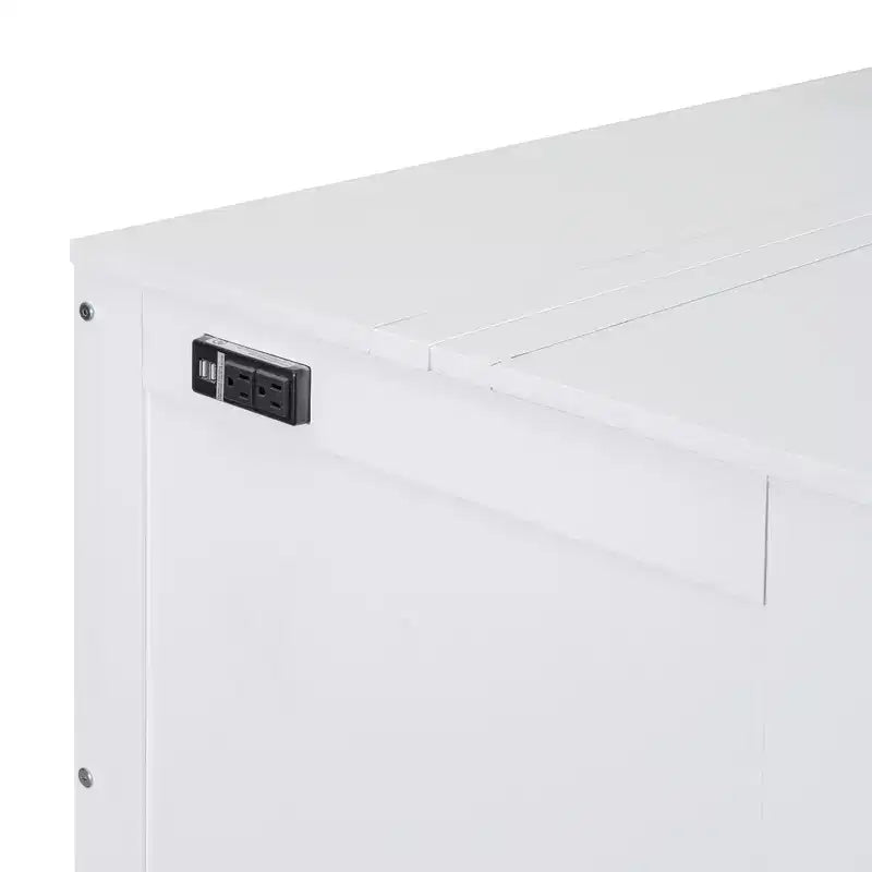 Full/Queen Murphy Bed, Murphy Cabinet Bed with USB Port and Removable Shelves on Each Side for Small Spaces