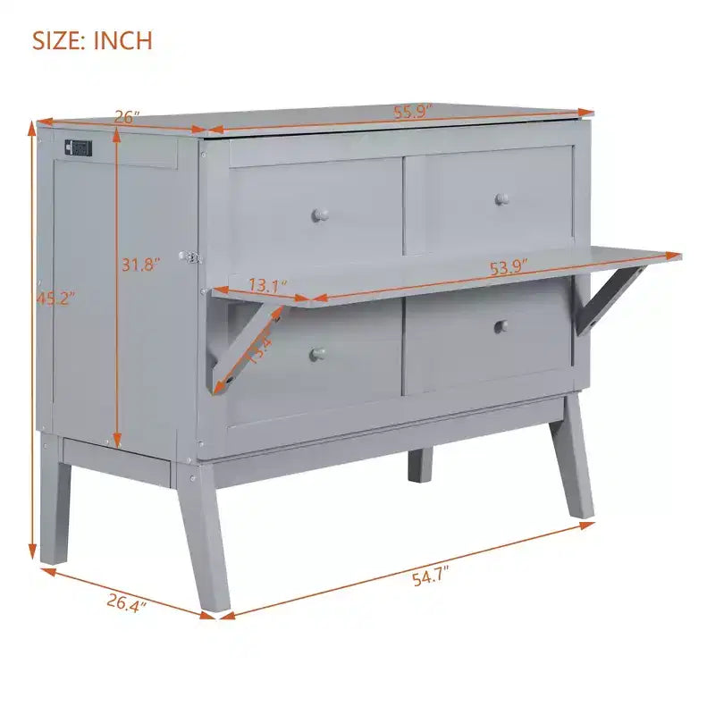 Full/Queen Murphy Bed, Murphy Cabinet Bed with USB Port and Removable Shelves on Each Side for Small Spaces