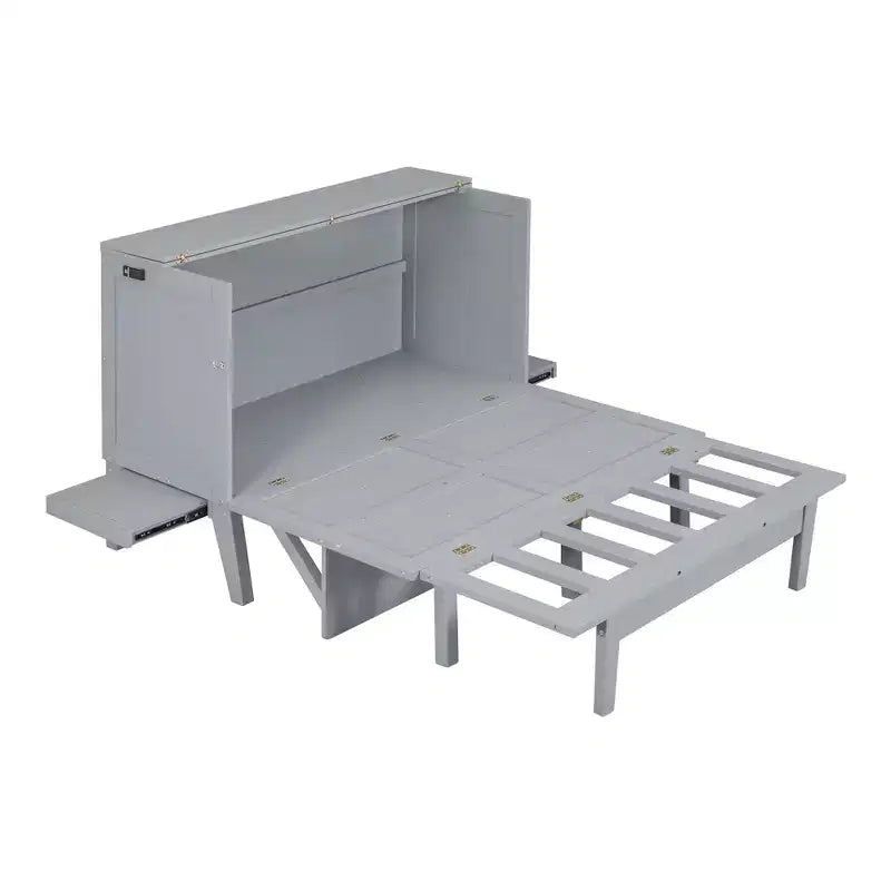 Full/Queen Murphy Bed, Murphy Cabinet Bed with USB Port and Removable Shelves on Each Side for Small Spaces