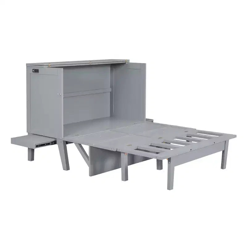 Full/Queen Murphy Bed, Murphy Cabinet Bed with USB Port and Removable Shelves on Each Side for Small Spaces