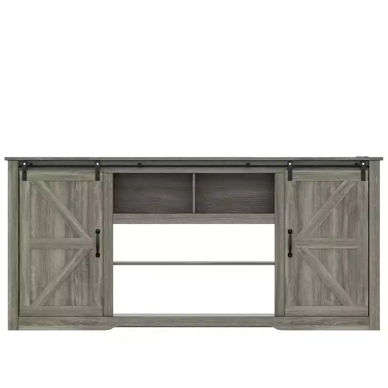 Farmhouse Large TV Stands 70, Entertainment Center with Sliding Doors, Media TV Console Table with Charging Station, TV Cabinet for Home Living Room