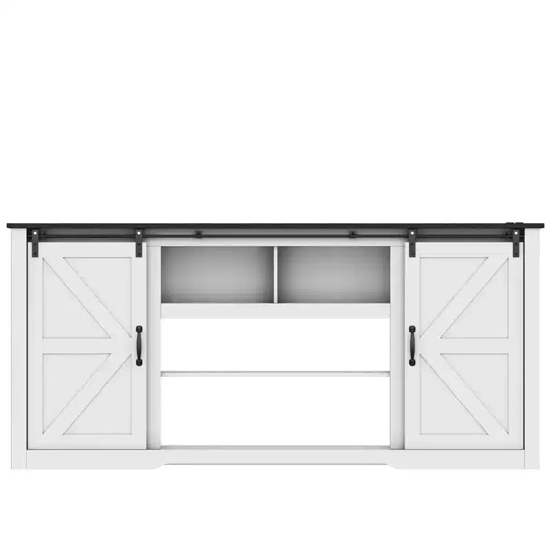Farmhouse Large TV Stands 70, Entertainment Center with Sliding Doors, Media TV Console Table with Charging Station, TV Cabinet for Home Living Room