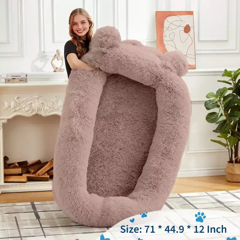 Large Size Dogs Bed, Washable, Faux Fur Bolster, Removable Cover, Calming Round Bed