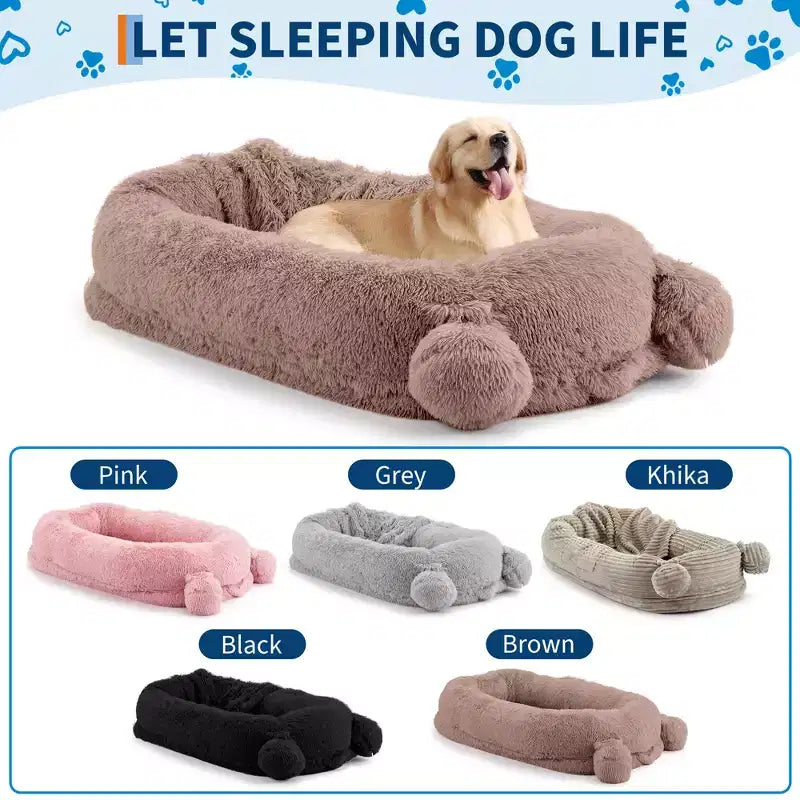 Large Size Dogs Bed, Washable, Faux Fur Bolster, Removable Cover, Calming Round Bed