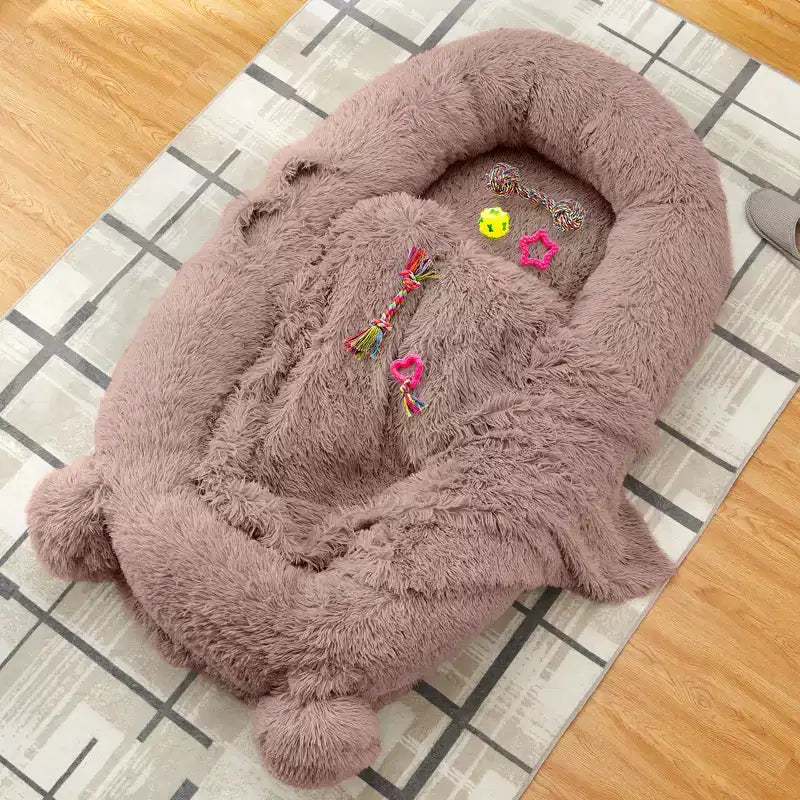 Large Size Dogs Bed, Washable, Faux Fur Bolster, Removable Cover, Calming Round Bed