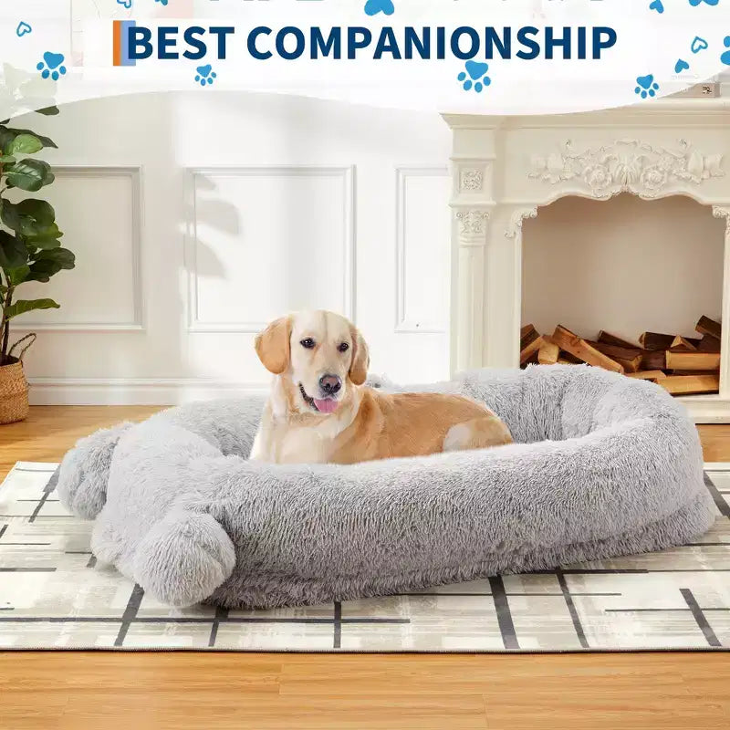 Large Size Dogs Bed, Washable, Faux Fur Bolster, Removable Cover, Calming Round Bed