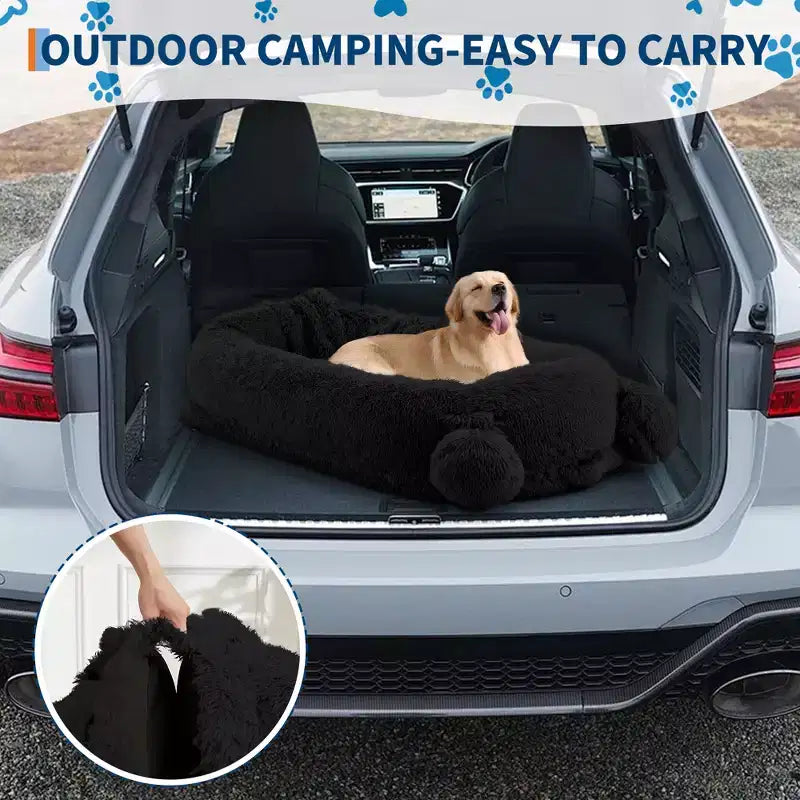 Large Size Dogs Bed, Washable, Faux Fur Bolster, Removable Cover, Calming Round Bed
