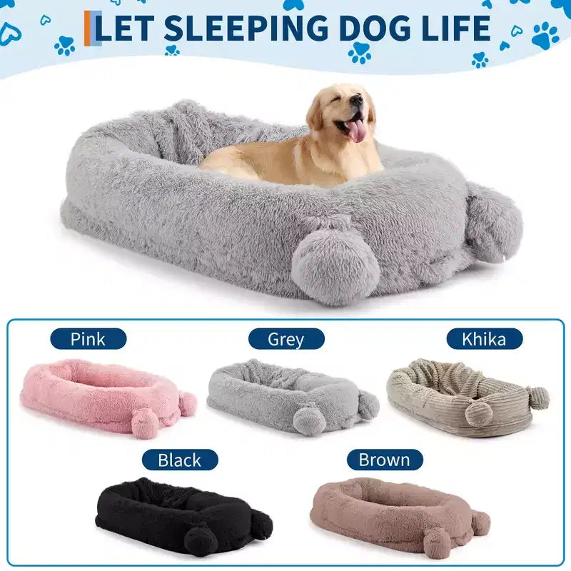 Large Size Dogs Bed, Washable, Faux Fur Bolster, Removable Cover, Calming Round Bed