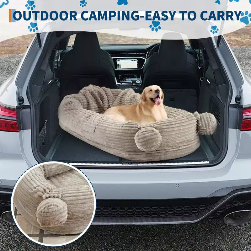 Large Size Dogs Bed, Washable, Faux Fur Bolster, Removable Cover, Calming Round Bed