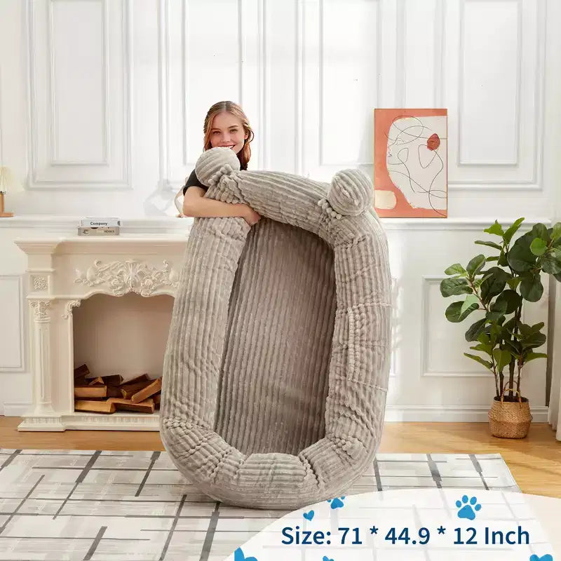 Large Size Dogs Bed, Washable, Faux Fur Bolster, Removable Cover, Calming Round Bed