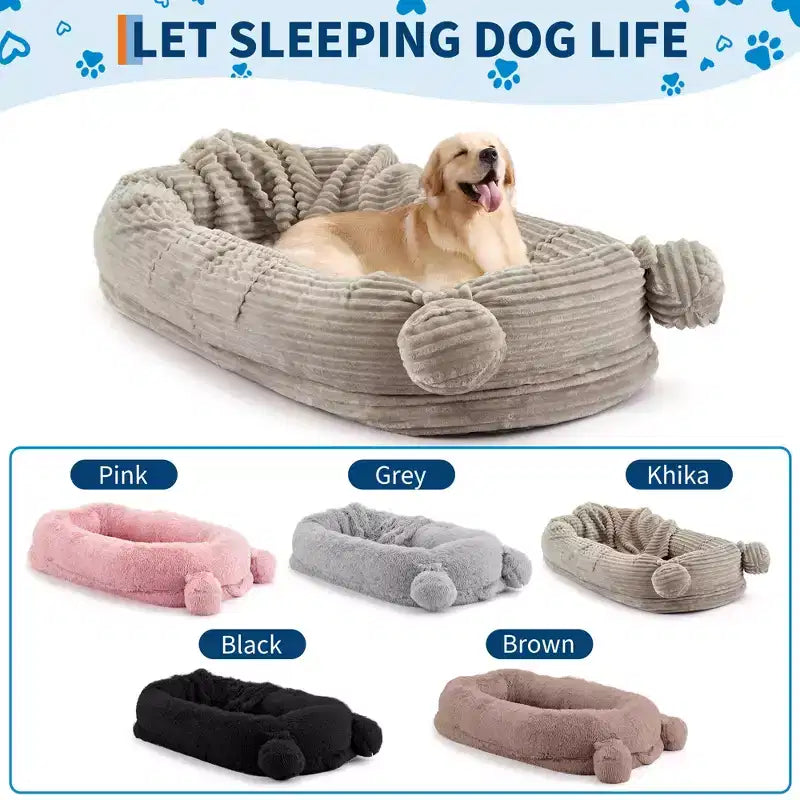 Large Size Dogs Bed, Washable, Faux Fur Bolster, Removable Cover, Calming Round Bed