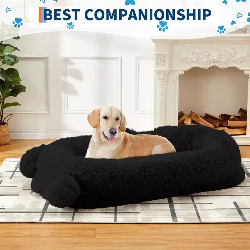 Large Size Dogs Bed, Washable, Faux Fur Bolster, Removable Cover, Calming Round Bed