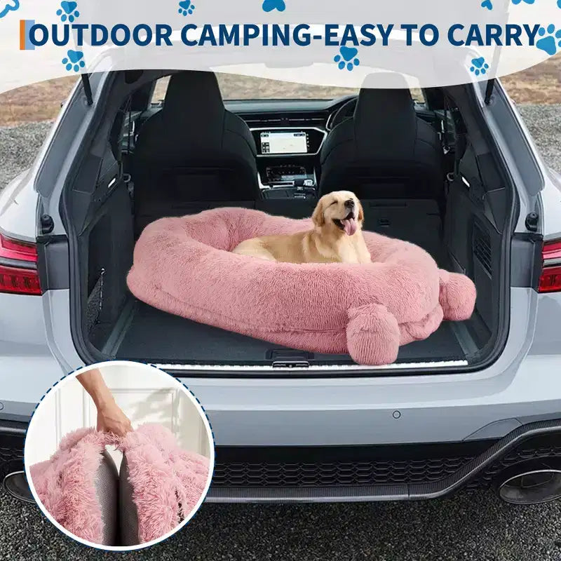 Large Size Dogs Bed, Washable, Faux Fur Bolster, Removable Cover, Calming Round Bed