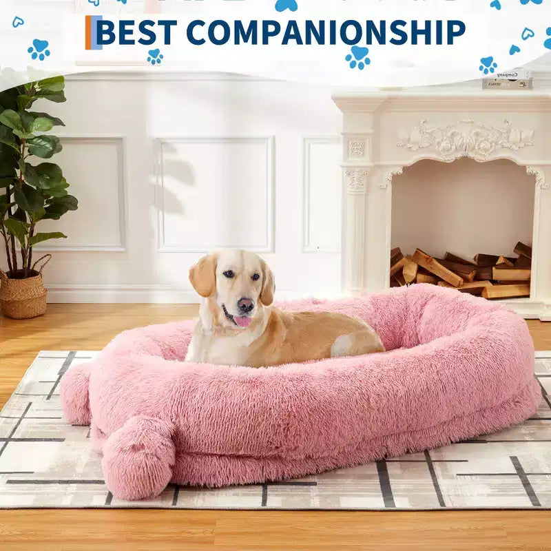 Large Size Dogs Bed, Washable, Faux Fur Bolster, Removable Cover, Calming Round Bed
