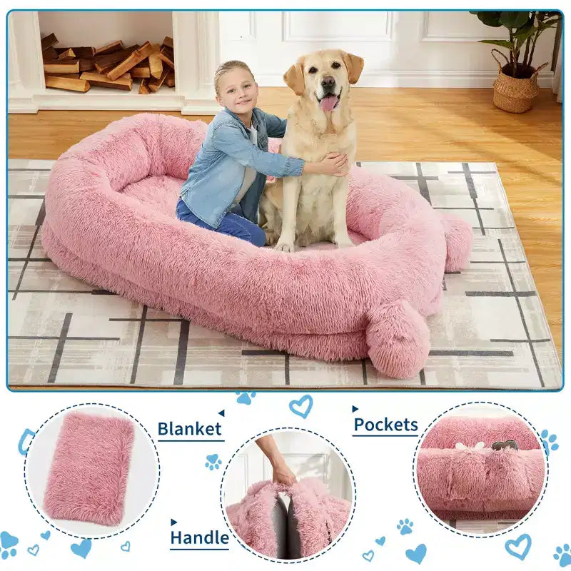 Large Size Dogs Bed, Washable, Faux Fur Bolster, Removable Cover, Calming Round Bed
