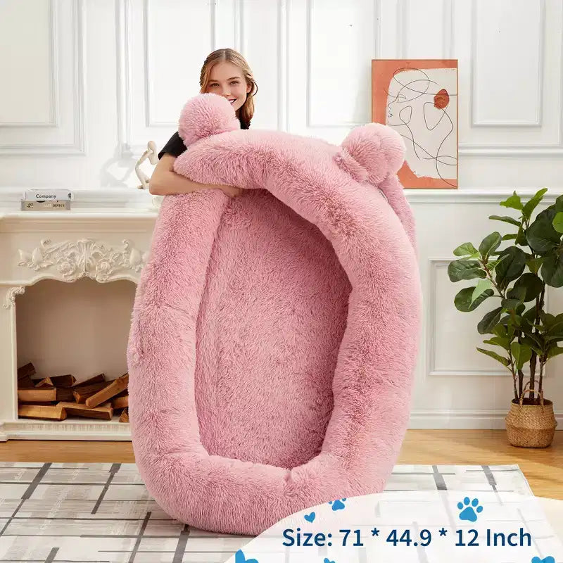 Large Size Dogs Bed, Washable, Faux Fur Bolster, Removable Cover, Calming Round Bed