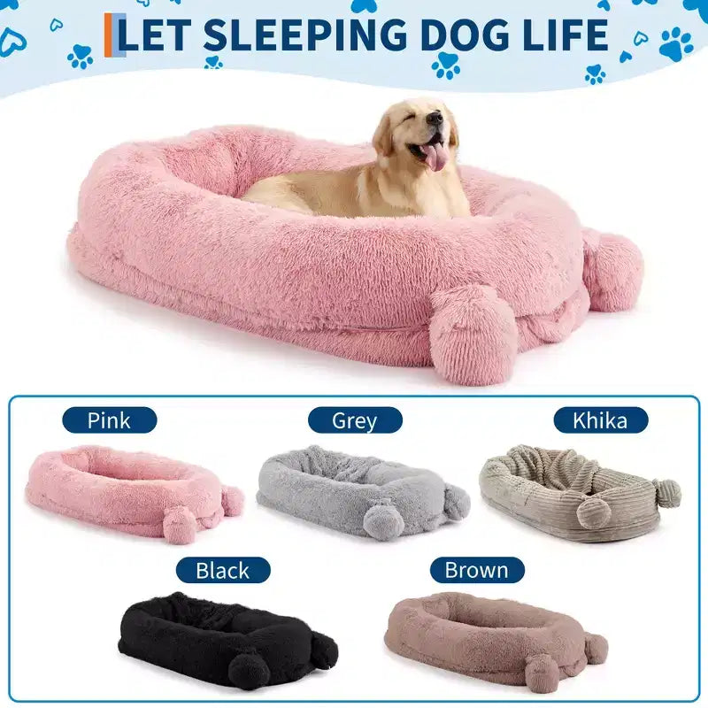 Large Size Dogs Bed, Washable, Faux Fur Bolster, Removable Cover, Calming Round Bed