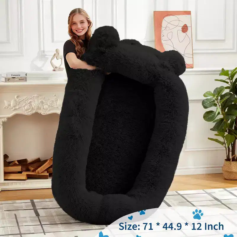 Large Size Dogs Bed, Washable, Faux Fur Bolster, Removable Cover, Calming Round Bed