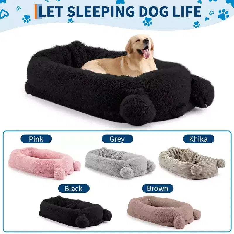 Large Size Dogs Bed, Washable, Faux Fur Bolster, Removable Cover, Calming Round Bed