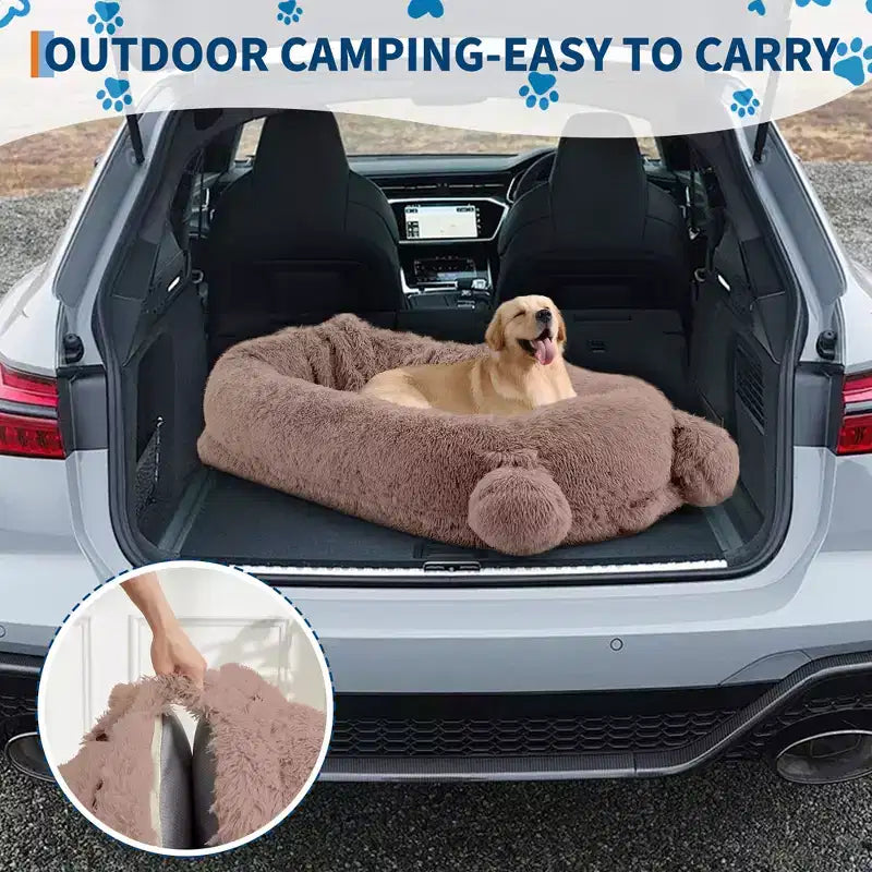 Large Size Dogs Bed, Washable, Faux Fur Bolster, Removable Cover, Calming Round Bed
