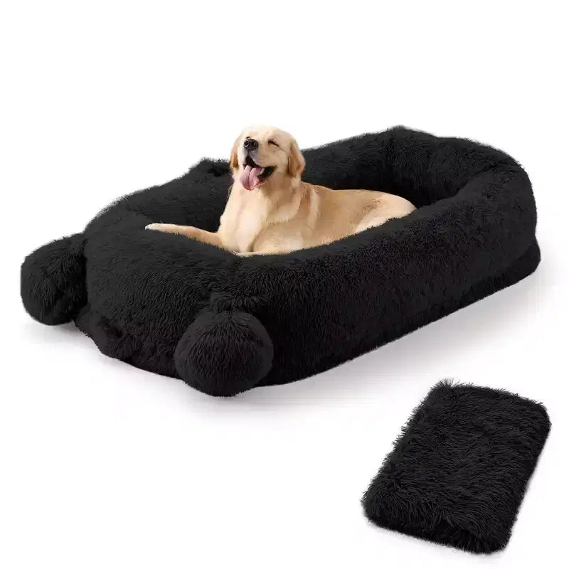 Large Size Dogs Bed, Washable, Faux Fur Bolster, Removable Cover, Calming Round Bed