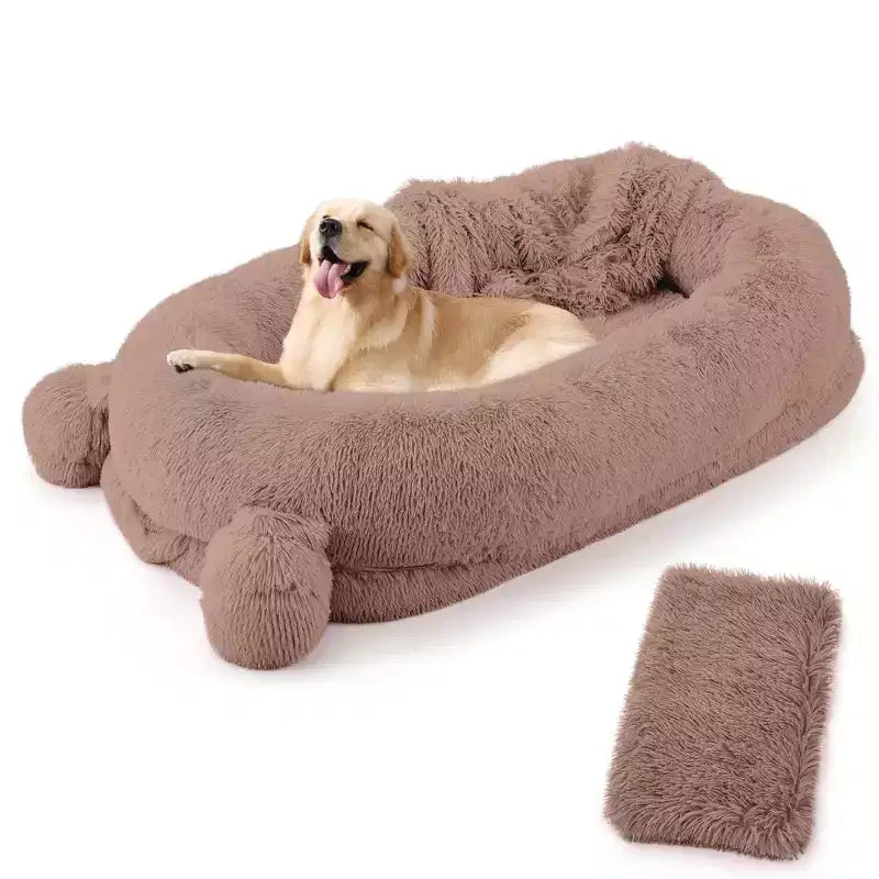 Large Size Dogs Bed, Washable, Faux Fur Bolster, Removable Cover, Calming Round Bed