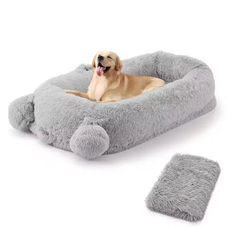 Large Size Dogs Bed, Washable, Faux Fur Bolster, Removable Cover, Calming Round Bed