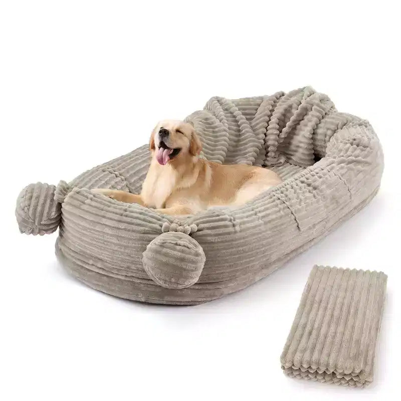 Large Size Dogs Bed, Washable, Faux Fur Bolster, Removable Cover, Calming Round Bed
