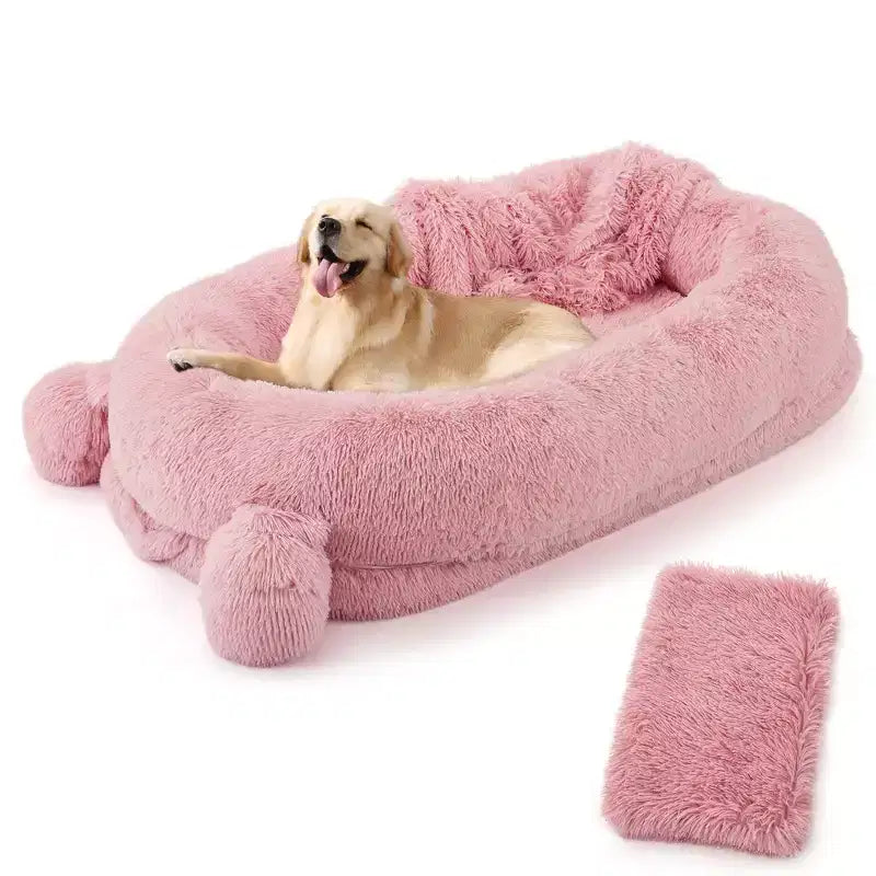 Large Size Dogs Bed, Washable, Faux Fur Bolster, Removable Cover, Calming Round Bed