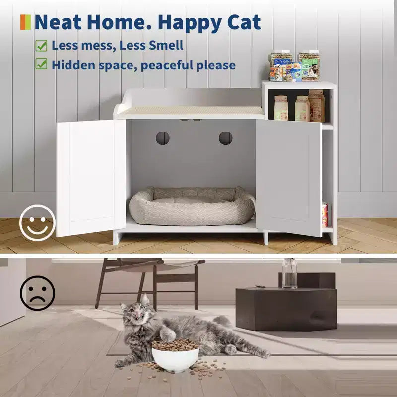Storage Sideboard, Indoor Wooden Cat Litter Box, Pet House, Side Table with Storage Function