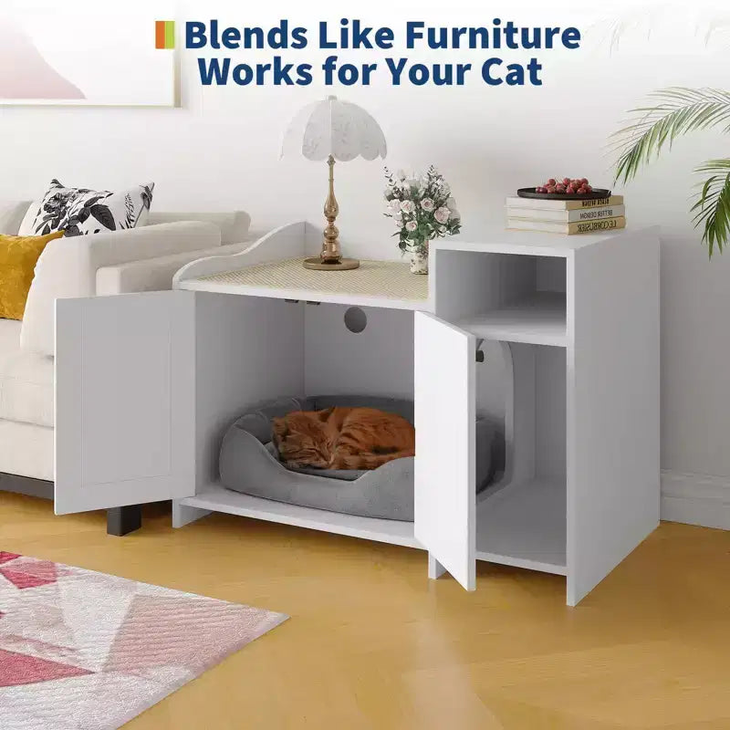 Storage Sideboard, Indoor Wooden Cat Litter Box, Pet House, Side Table with Storage Function