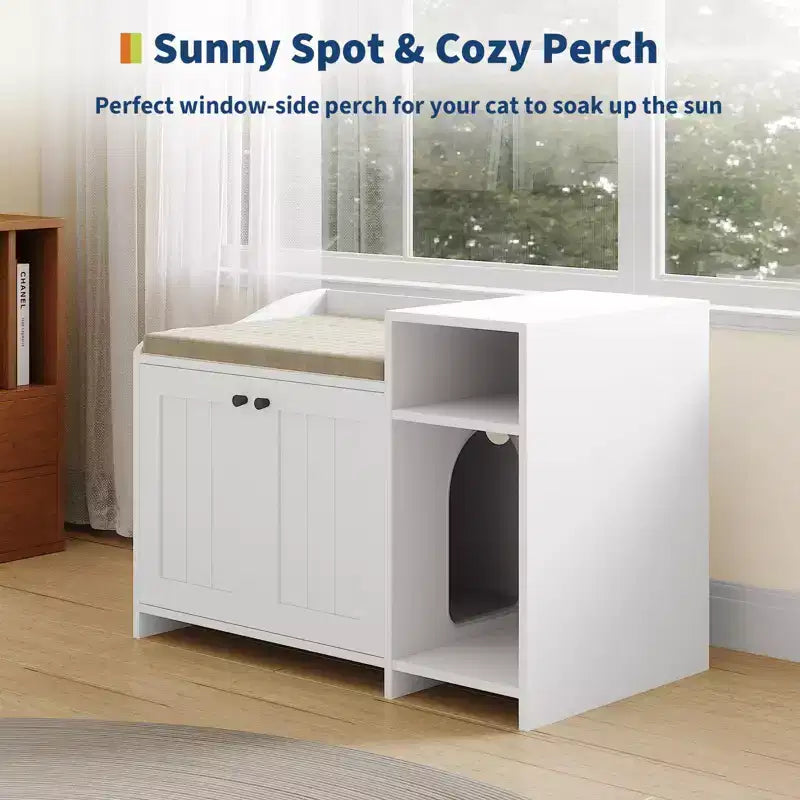 Storage Sideboard, Indoor Wooden Cat Litter Box, Pet House, Side Table with Storage Function
