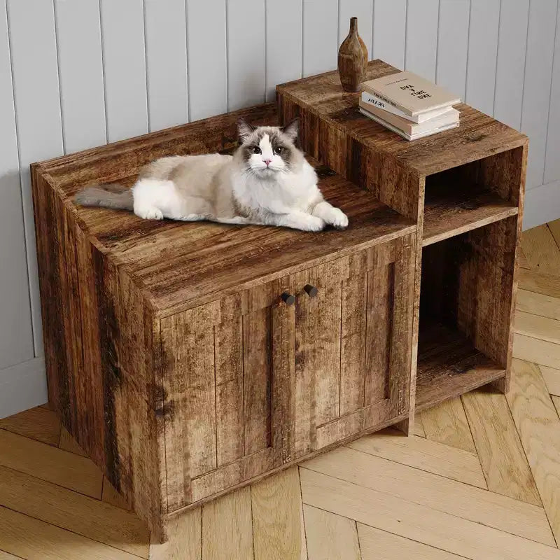 Storage Sideboard, Indoor Wooden Cat Litter Box, Pet House, Side Table with Storage Function