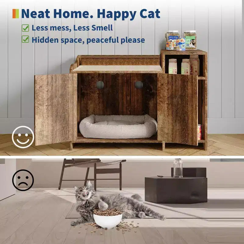 Storage Sideboard, Indoor Wooden Cat Litter Box, Pet House, Side Table with Storage Function